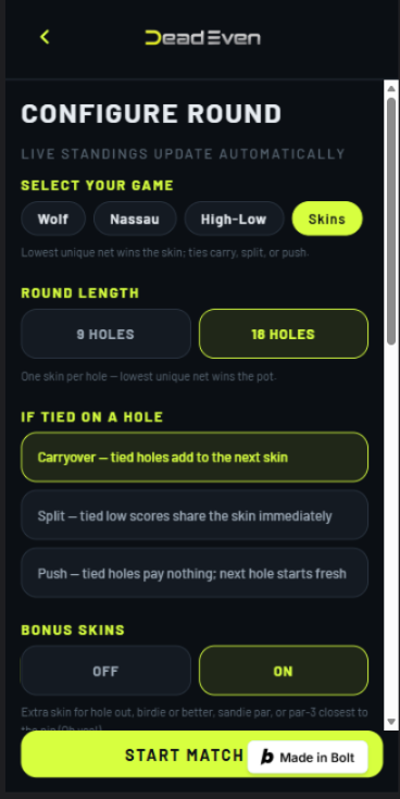 DeadEven configure round